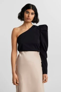 Gina Tricot Jane One Shoulder Top Black