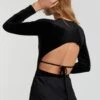 Gina Tricot Velvet Open Back Body Black