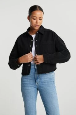 Gina Tricot Cropped Denim Shirt Black
