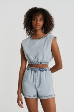 Gina Tricot Sleeveless Denim Top Lt Blue