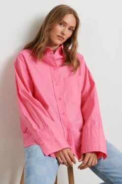 Gina Tricot Gizem Oversized Poplin Shirt Pink