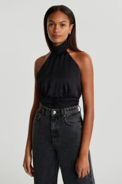 Gina Tricot Satin Tie Back Top Black -Crop Partywear Sales 11850900010