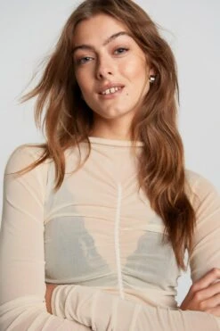 Gina Tricot Tatjana Ruched Top Beige -Crop Partywear Sales 11876104002
