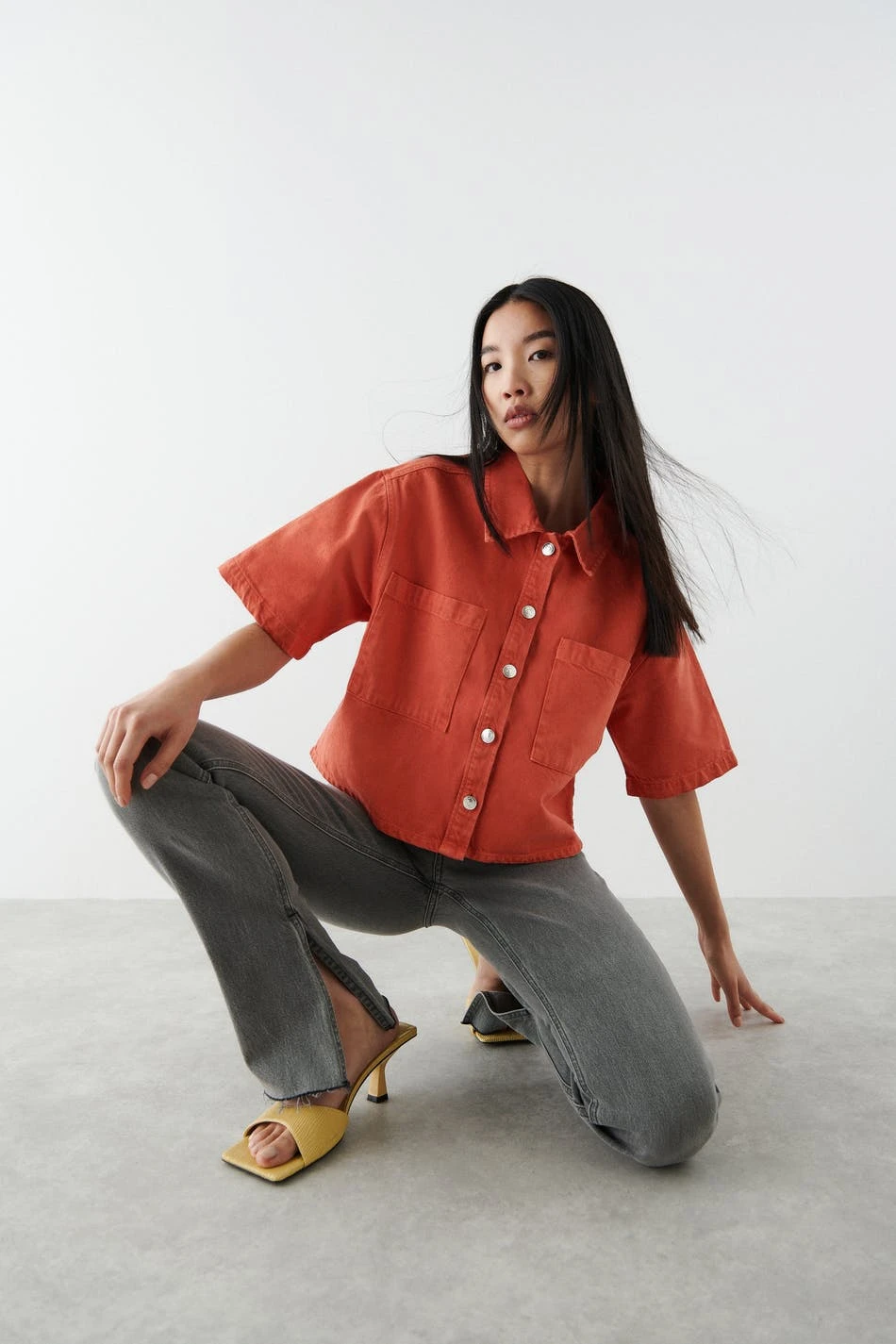 Gina Tricot Short Sleeve Denim Shirt Red Orange 1 Gina Tricot Short Sleeve Denim Shirt Red Orange