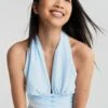Gina Tricot Mia Halterneck Top Light Blue