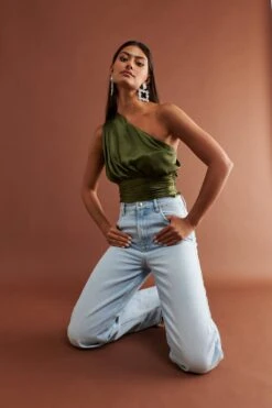 Gina Tricot Lucy One Shoulder Top Winter Moss