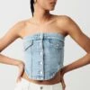 Gina Tricot Denim Button Corset Blue