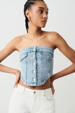 Gina Tricot Denim Button Corset Blue
