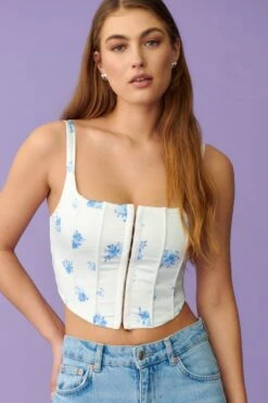 Gina Tricot Hook And Eye Corset Blue Flower