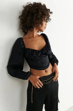 Gina Tricot Gathered Bust Blouse Black