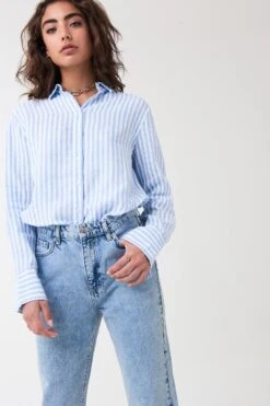Gina Tricot Courtney Linen Shirt Blue Iris Str