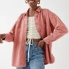 Gina Tricot Oversized Denim Shirt Rusty Rose
