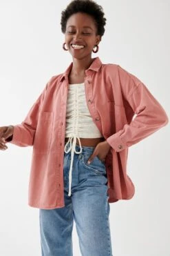 Gina Tricot Oversized Denim Shirt Rusty Rose