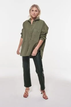 Gina Tricot Oversized Denim Shirt Cargo Green