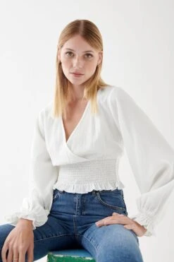 Gina Tricot Jane Smock Top Offwhite
