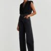 Gina Tricot Belted Wide Jeans Offblack