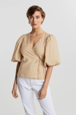 Gina Tricot Ella Linen Wrap Shirt Cuban Sand