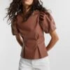 Gina Tricot Kate Pu Top Carob Brown