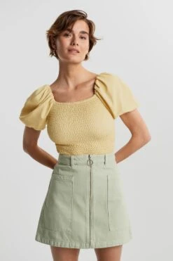 Gina Tricot Nelma Puff Sleeve Top Reed Yellow