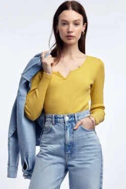 Gina Tricot Liv Rib Top Misted Yellow