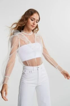 Gina Tricot Fiona Dot Mesh Top Offwhite