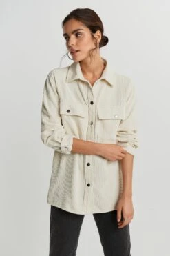 Gina Tricot Cory Corduroy Shirt White Aspargus